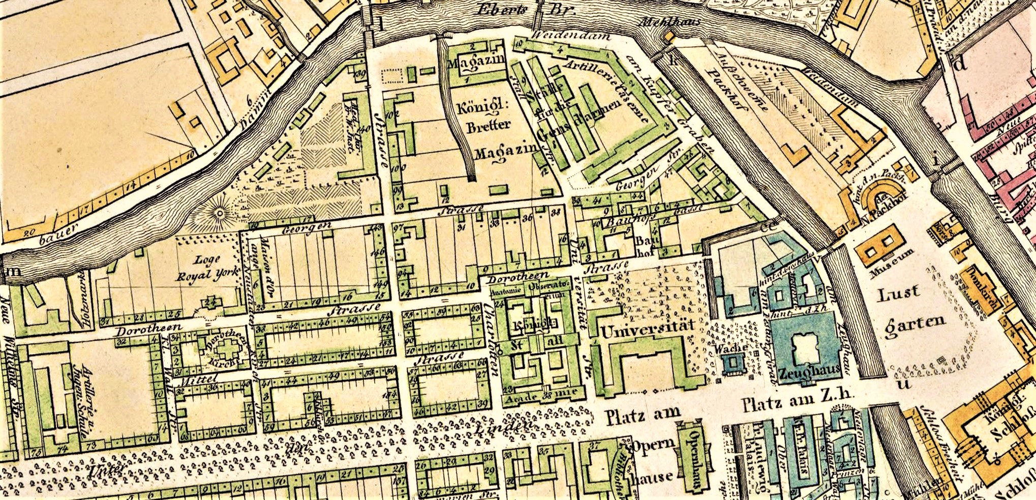 Stadtplan der Berliner Dorotheenstadt um 1825 (Gutzkows Wohngegend zur Knabenzeit)